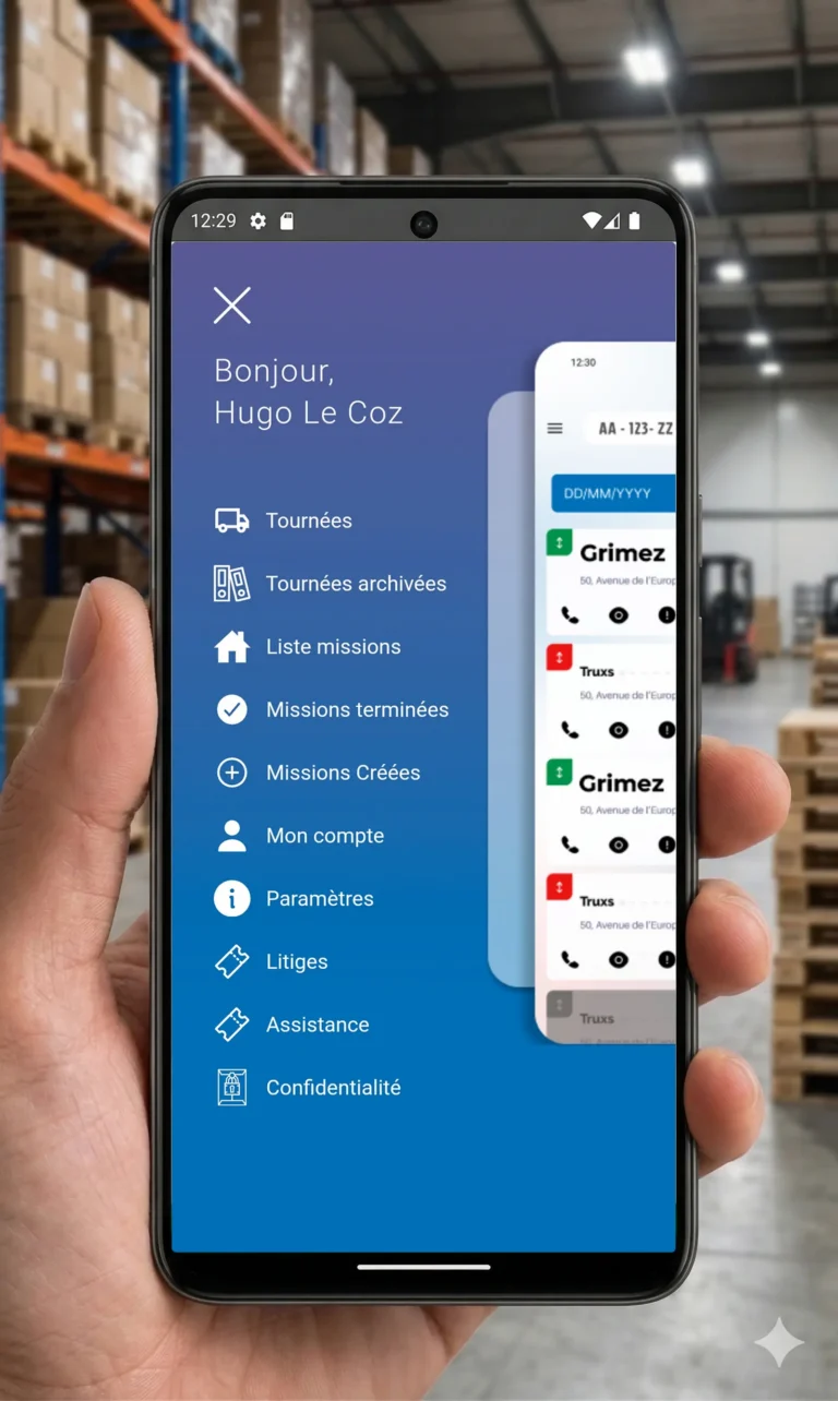 Docurtans eCMR - application mobile menu principal